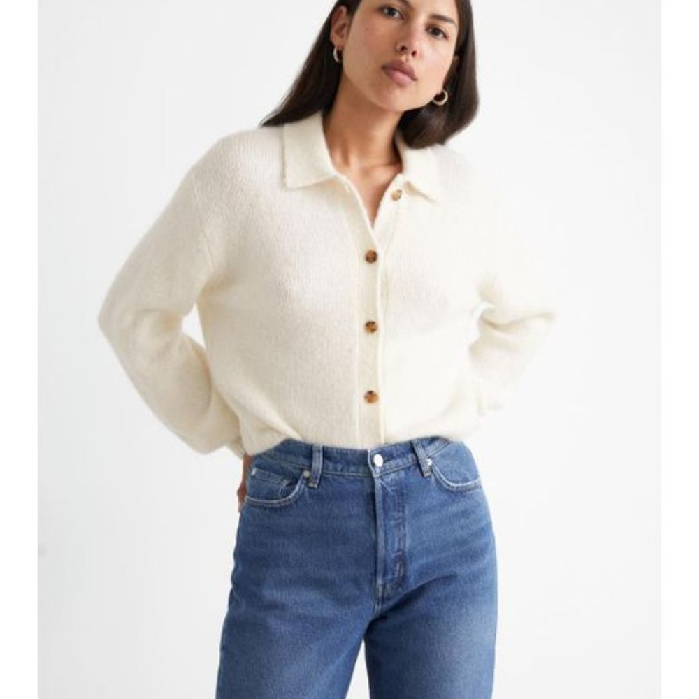 & Other Stories Collared Alpaca Blend Cardigan in White